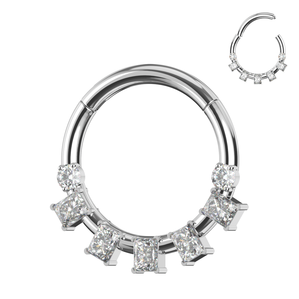 316L Surgical Steel Bezel Set Seven CZ Jewelled Hinged Segment Clicker Ring