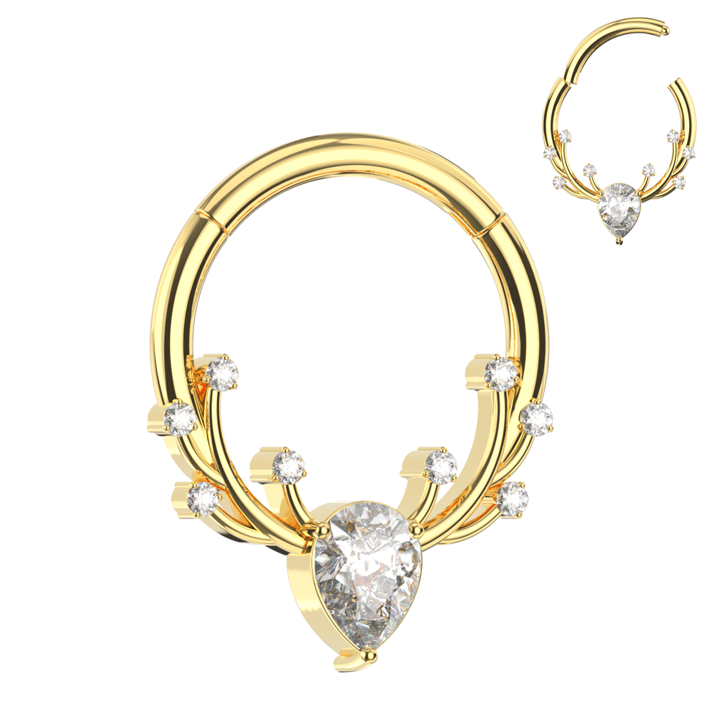 316L Surgical Steel CZ Jewelled Antler Hinged Segment Clicker Ring