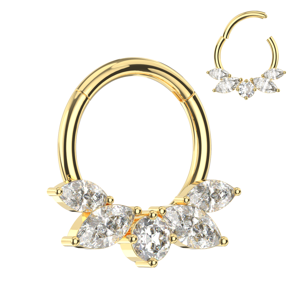316L Surgical Steel CZ Jewelled Bee Hinged Segment Clicker Ring