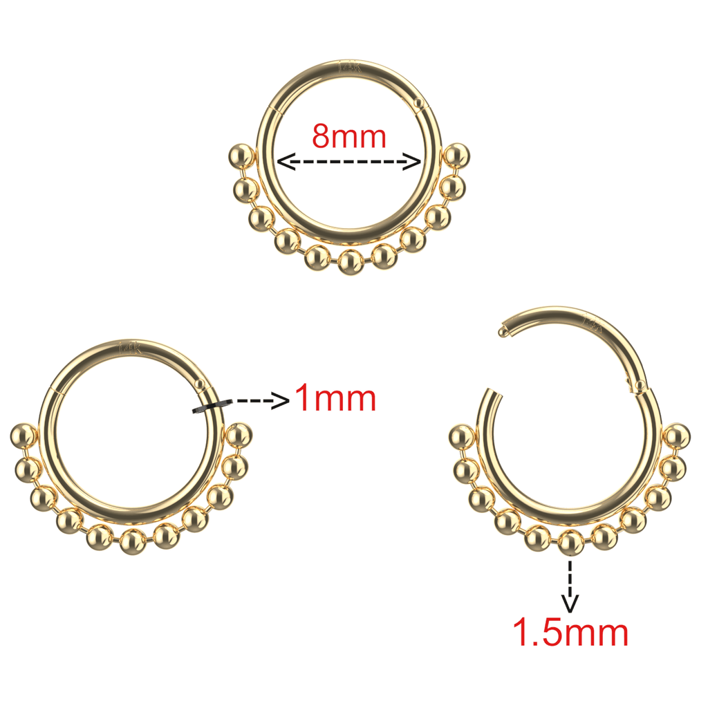 14K Gold Tribal Paved Balls Hinged Segment Clicker Ring