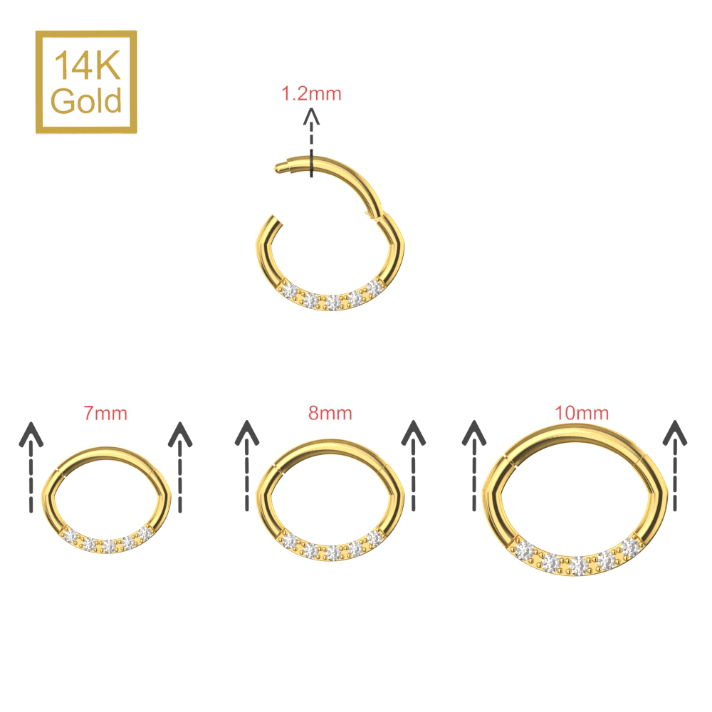 14K Gold Round CZ Jewelled Oval Shape Segment Clicker Ring