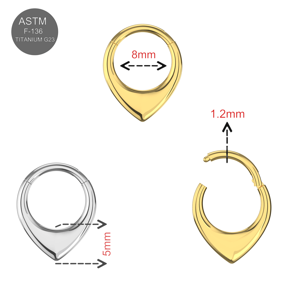 G23 Titanium Teardrop Flat Hinged Segment Clicker Ring