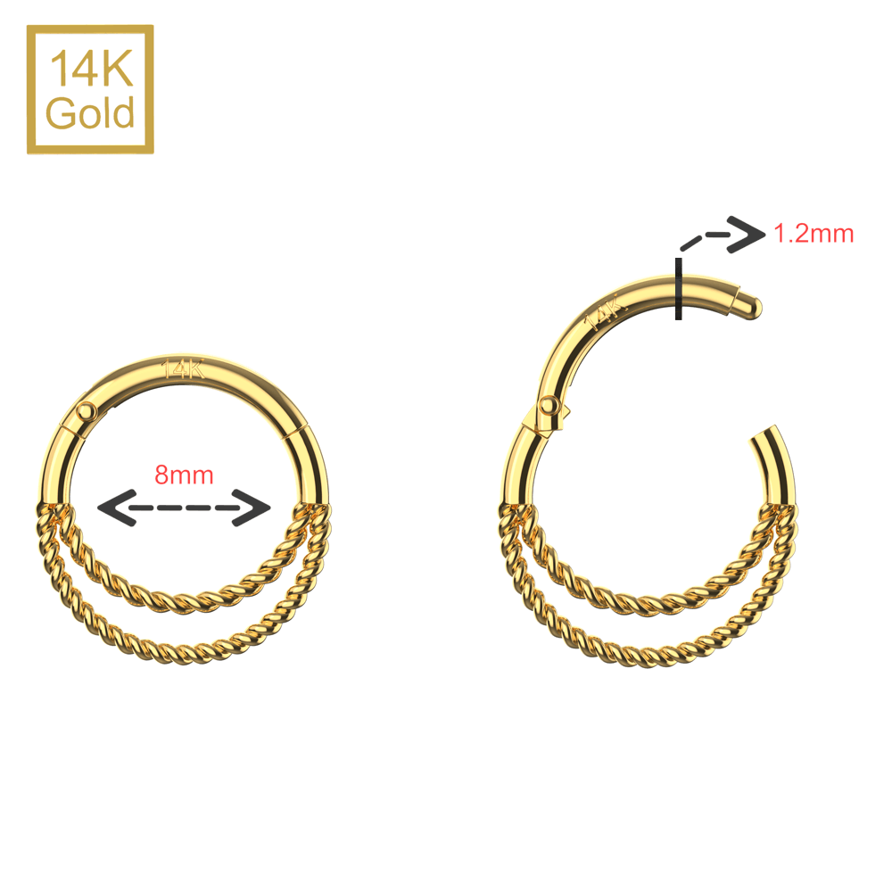 14K Gold Twisted Double Ring Segment Clicker Ring