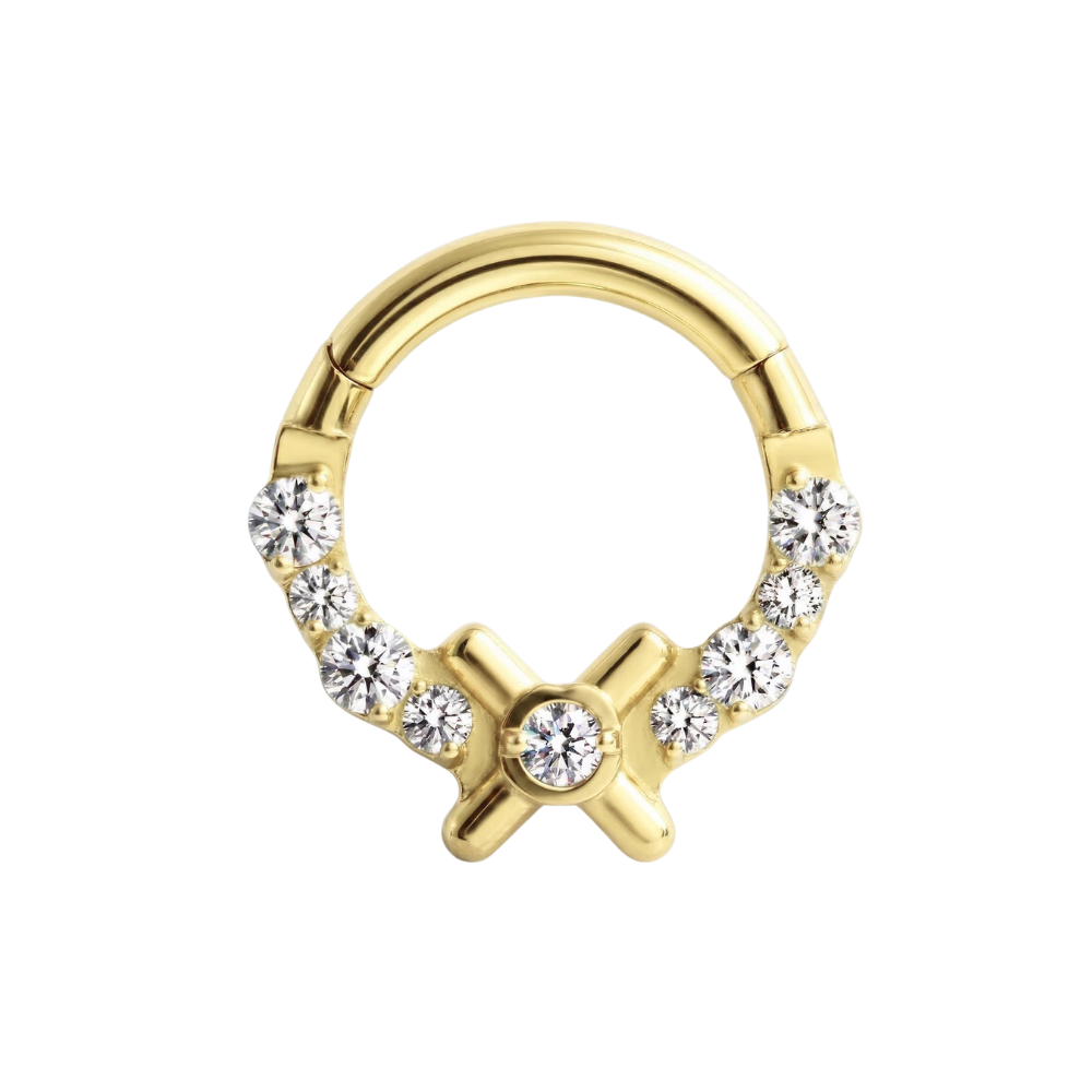 G23 Titanium Round CZ Cross Hinged Segment Clicker Ring