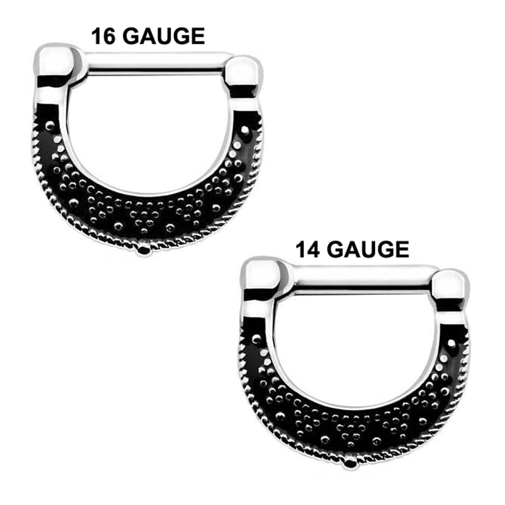 316L Surgical Steel Dotted Pattern Oxidized Septum Clicker Ring