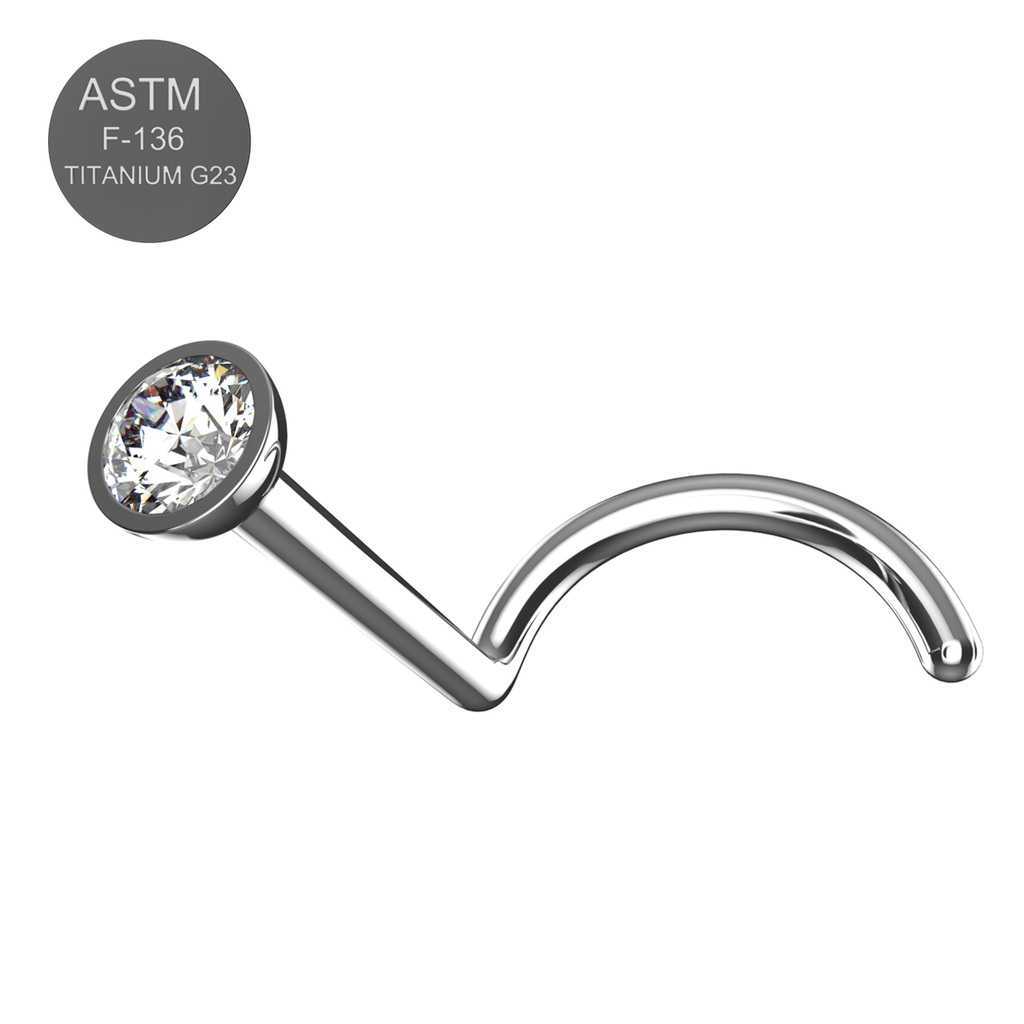 EO Gas Sterilised G23 Titanium CZ Jewelled Nose Screw