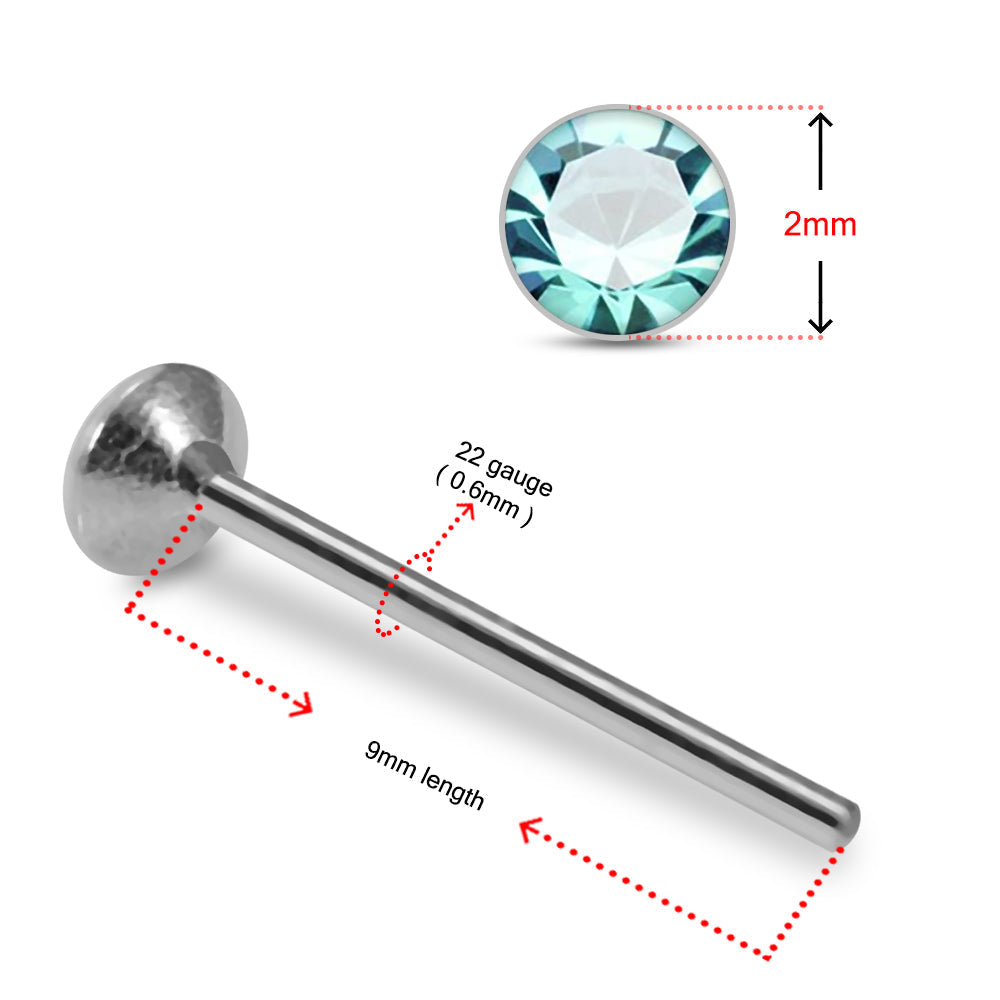 925 Sterling Silver 10pcs 2mm Glued CZ Straight End Nose Stud Box
