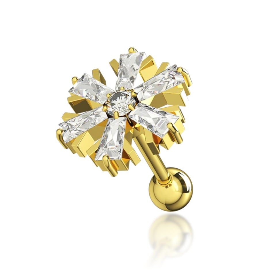 316L Surgical Steel Cubic Zirconia Studded Snowflake Stud