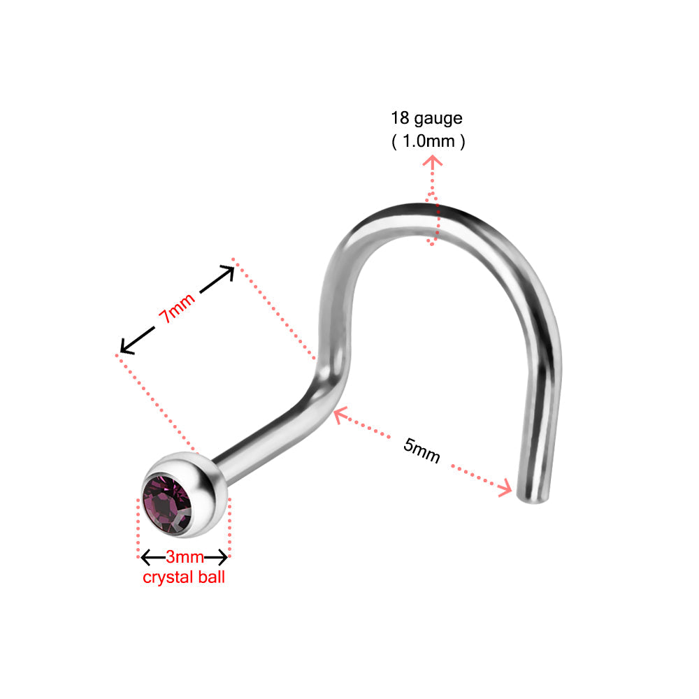 316L Surgical Steel Single Rhinestone Jewelled Screw Type Nose Pin