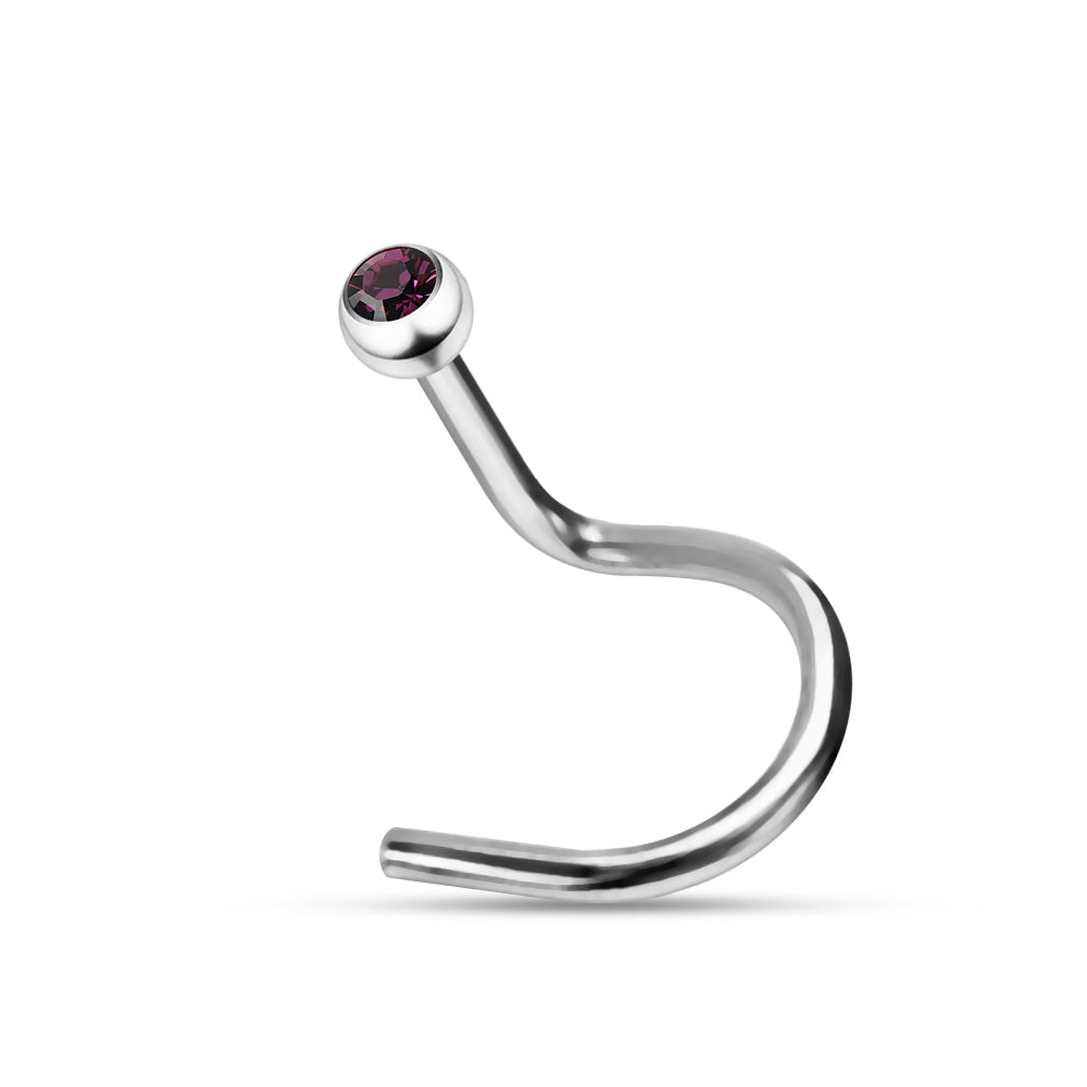 316L Surgical Steel Single Rhinestone Jewelled Screw Type Nose Pin