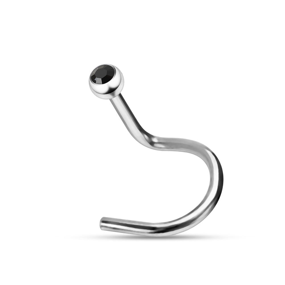 316L Surgical Steel Single Rhinestone Jewelled Screw Type Nose Pin