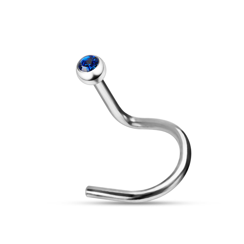 316L Surgical Steel Single Rhinestone Jewelled Screw Type Nose Pin