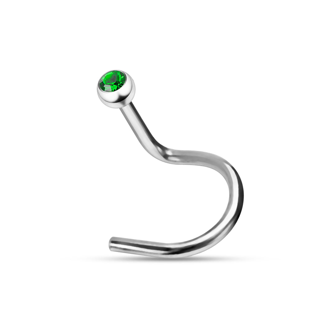 316L Surgical Steel Single Rhinestone Jewelled Screw Type Nose Pin