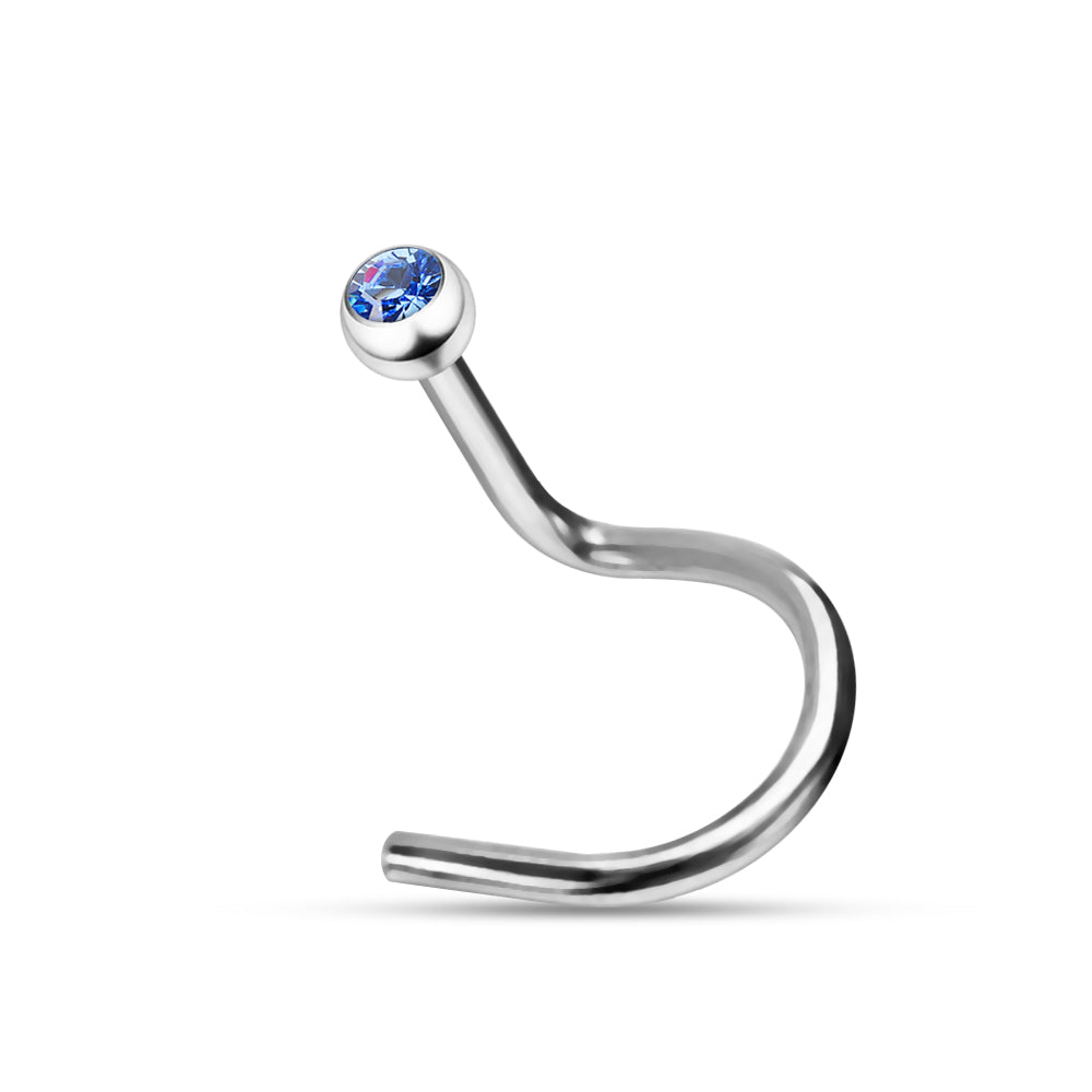 316L Surgical Steel Single Rhinestone Jewelled Screw Type Nose Pin