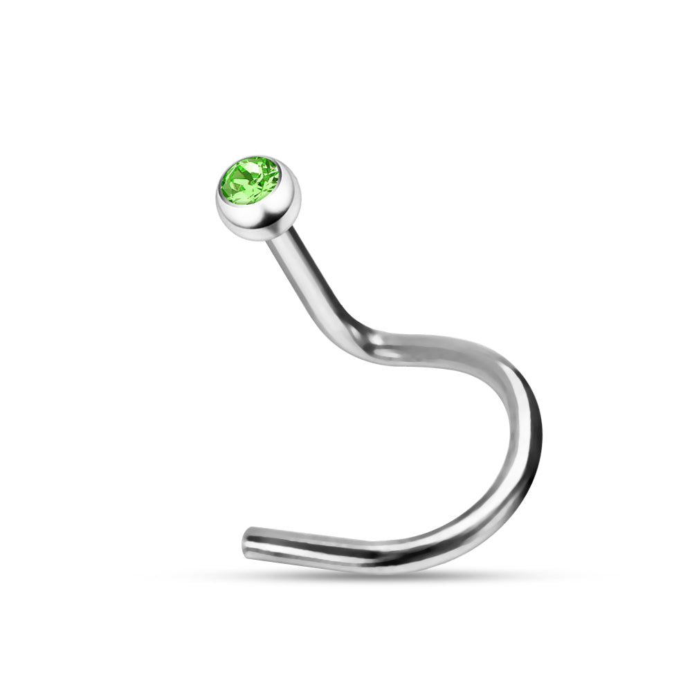 316L Surgical Steel Single Rhinestone Jewelled Screw Type Nose Pin