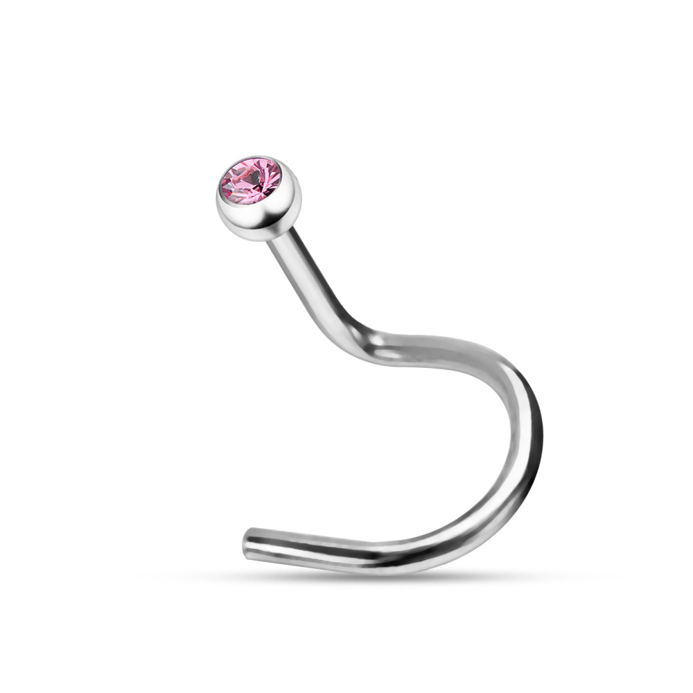 316L Surgical Steel Single Rhinestone Jewelled Screw Type Nose Pin