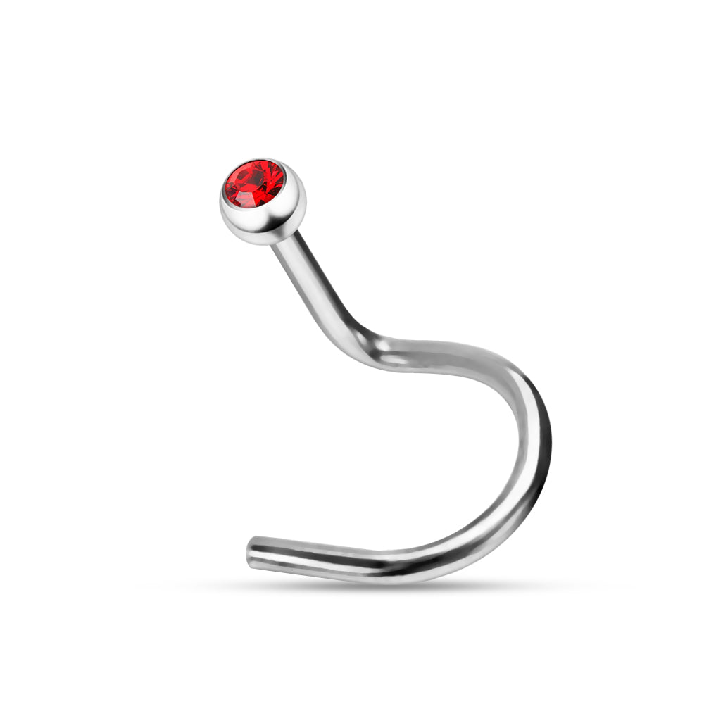 316L Surgical Steel Single Rhinestone Jewelled Screw Type Nose Pin