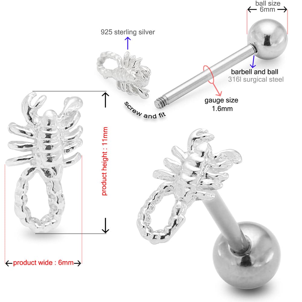 925 Sterling Silver Scorpion Tongue Ring
