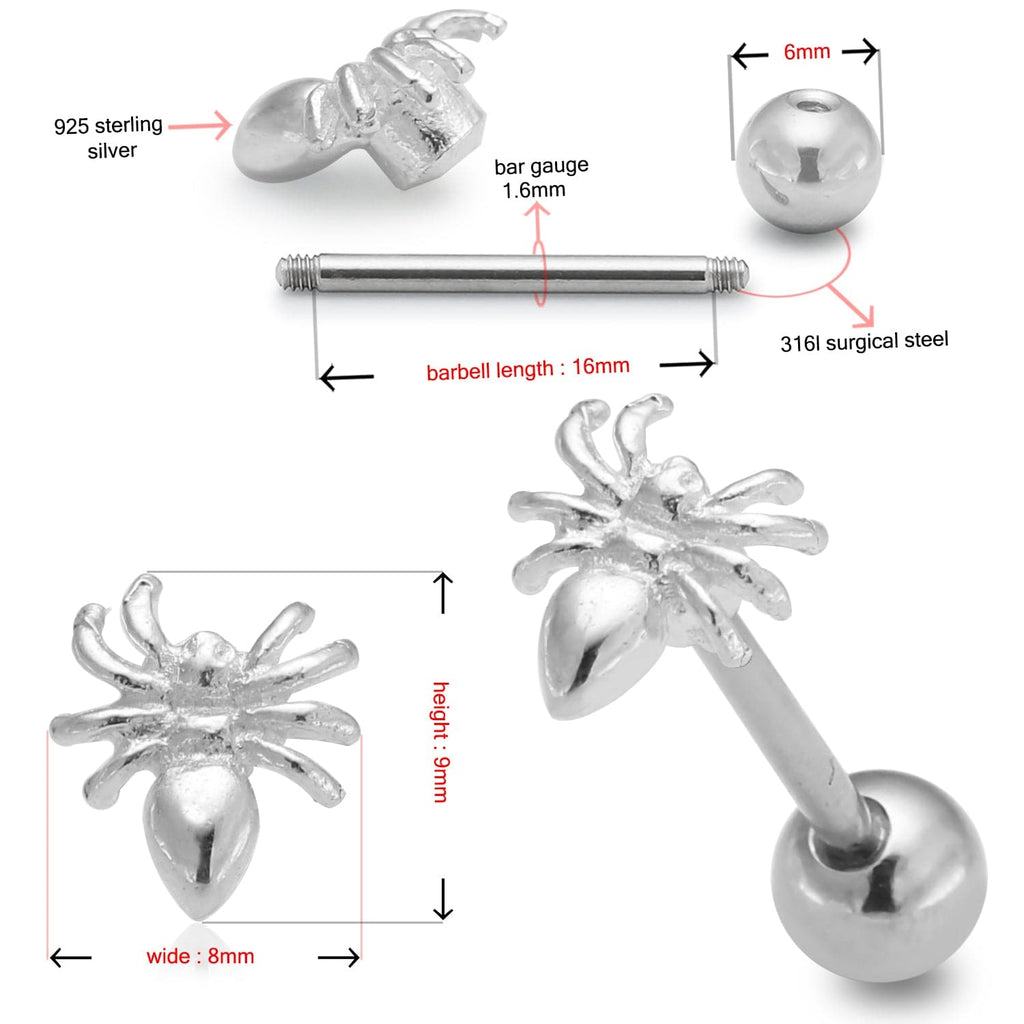 925 Sterling Silver Spider Tongue Ring