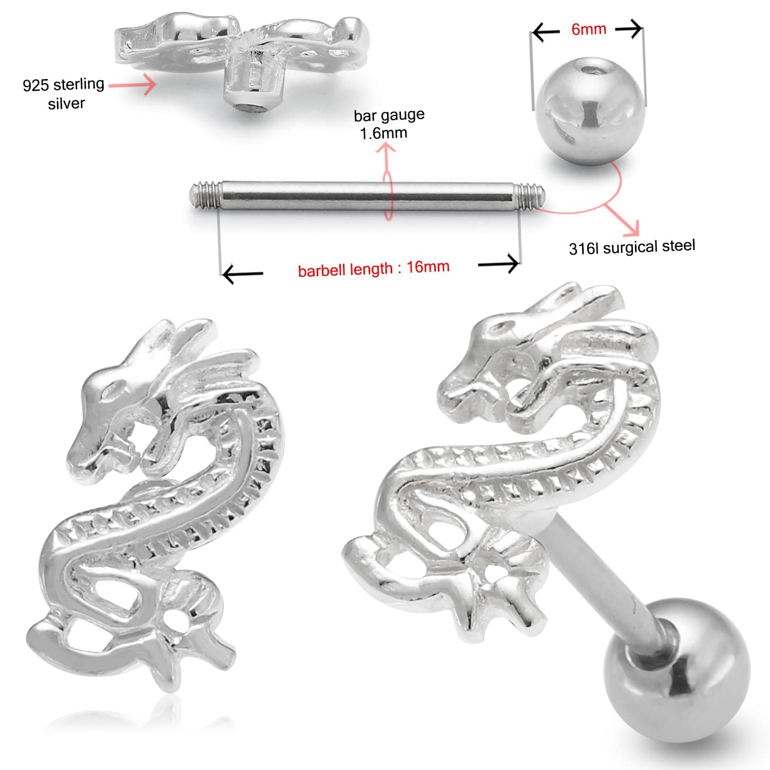 925 Sterling Silver Dragon Tongue Ring