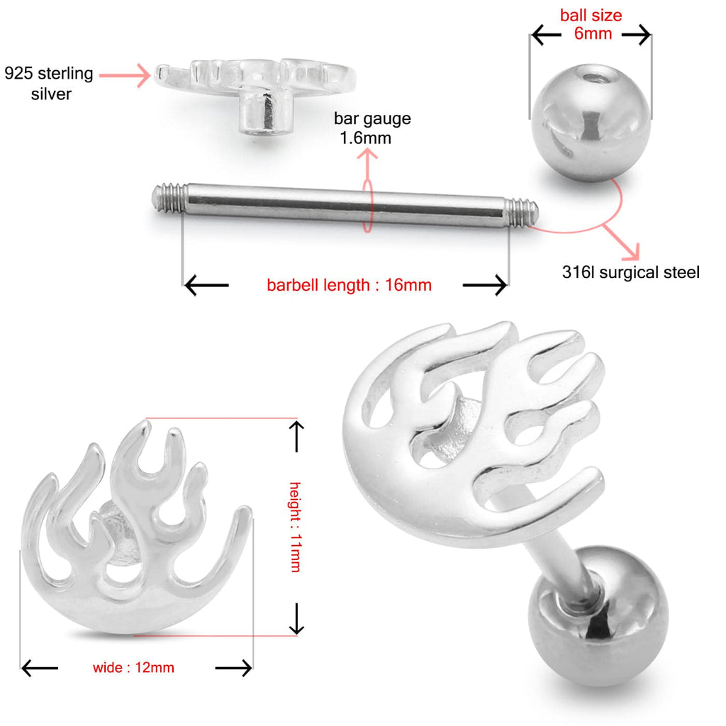 925 Sterling Silver Flames Tongue Ring