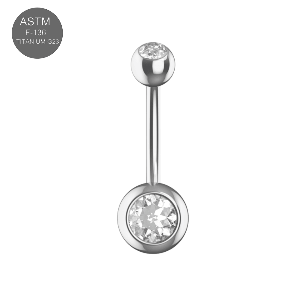 EO Gas Sterilised G23 Titanium Double CZ Jewelled Banana Belly Ring