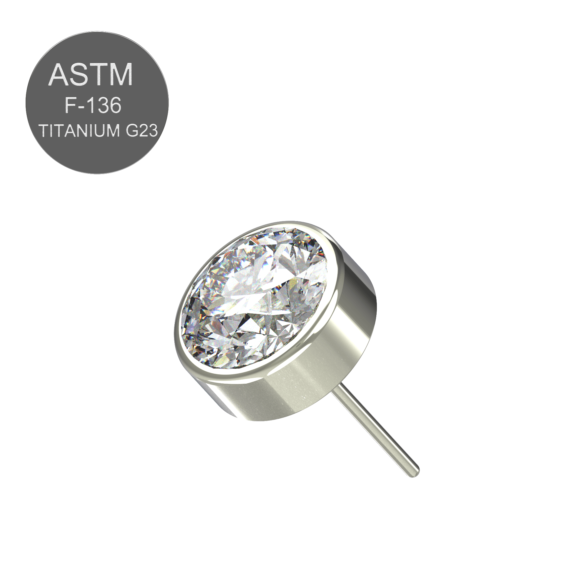 G23 Titanium Round CZ Jewelled Threadless Push-fit Top