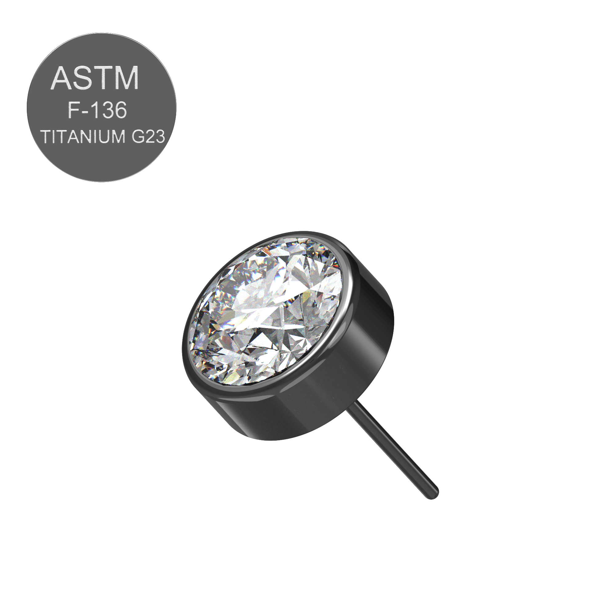 G23 Titanium Round CZ Jewelled Threadless Push-fit Top