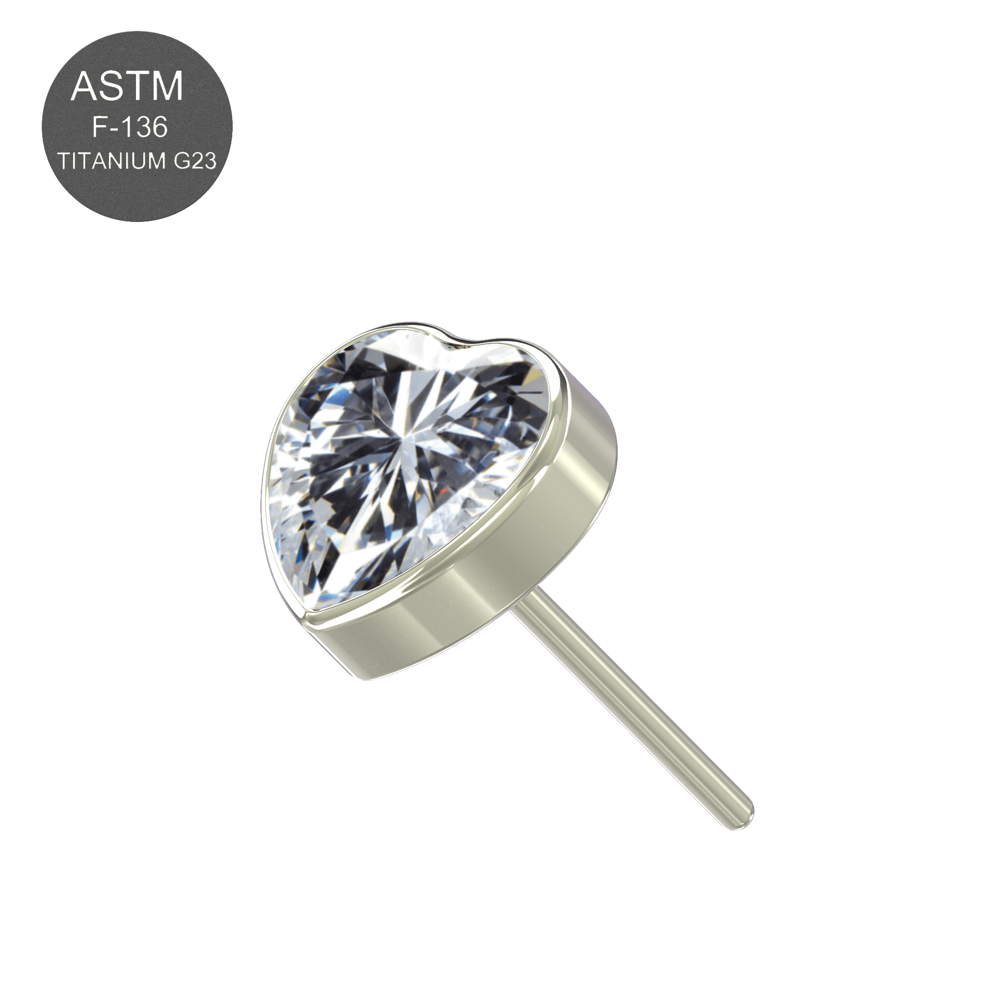 G23 Titanium CZ Jewelled Heart Threadless Push-fit Top