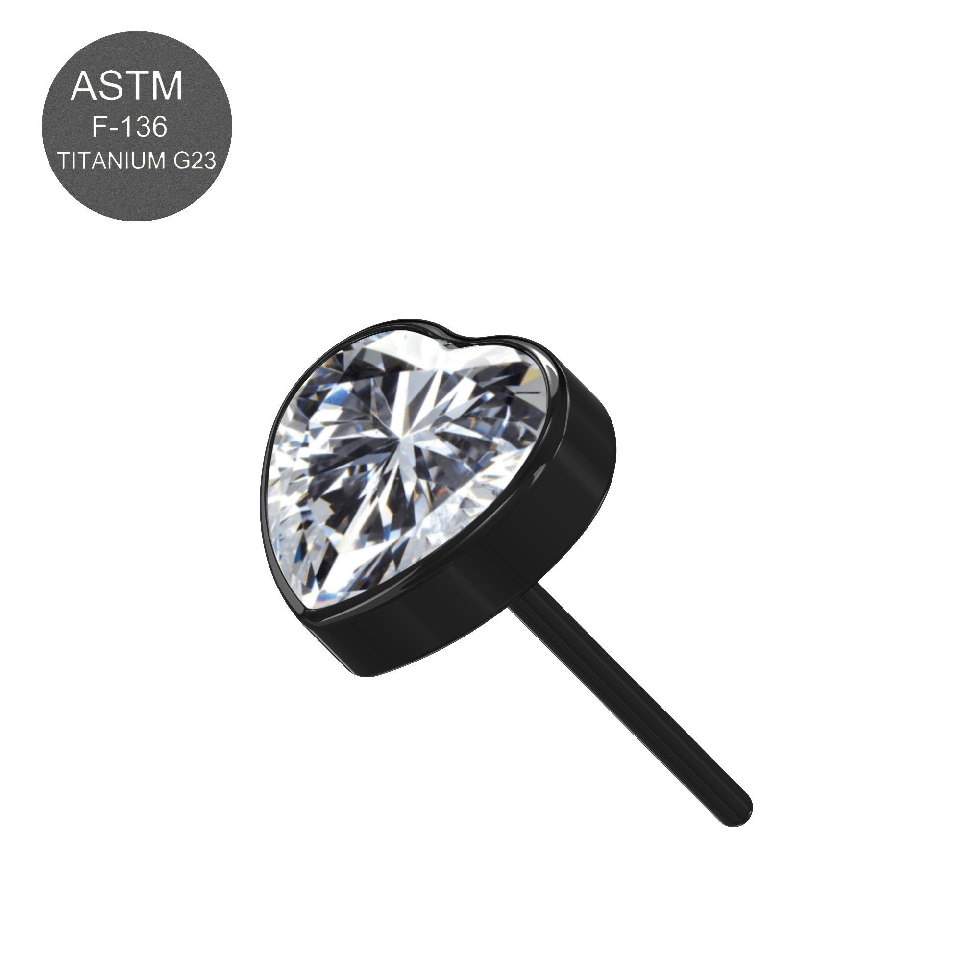 G23 Titanium CZ Jewelled Heart Threadless Push-fit Top