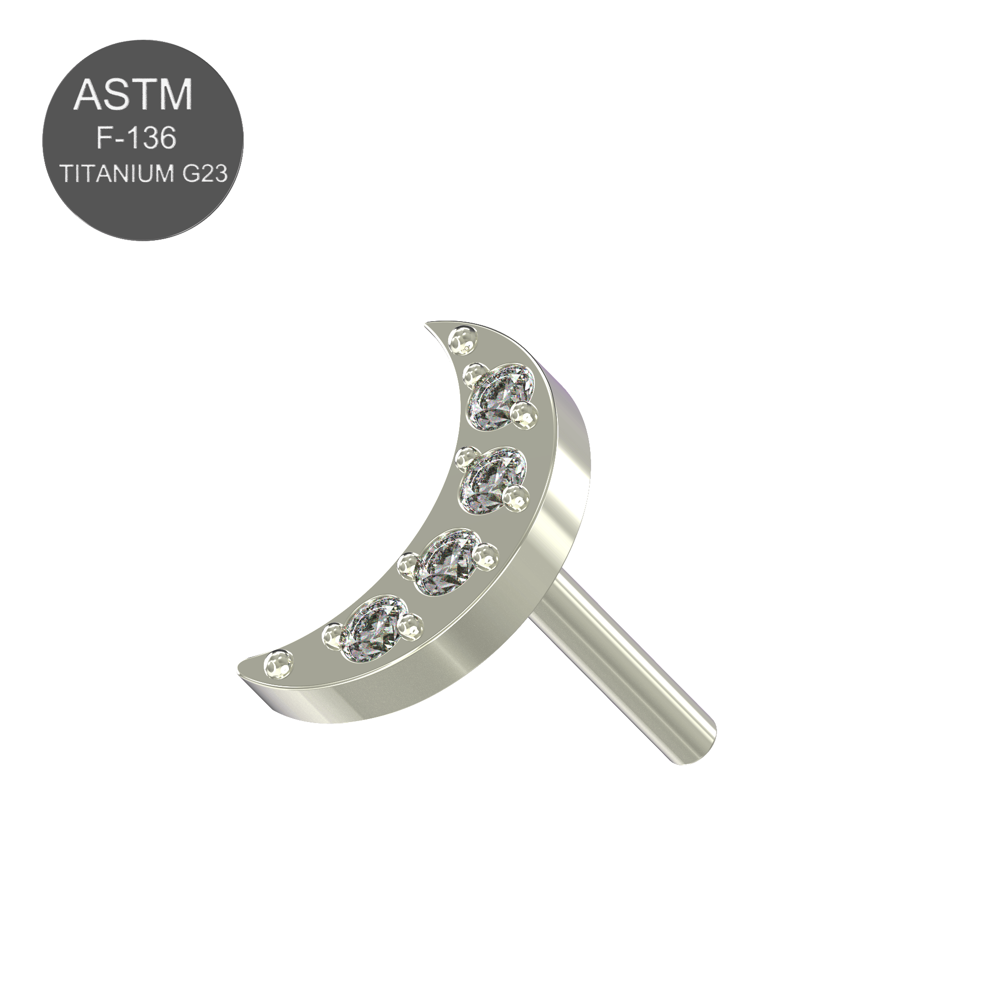 G23 Titanium CZ Jewelled Crescent Threadless Push-fit Top