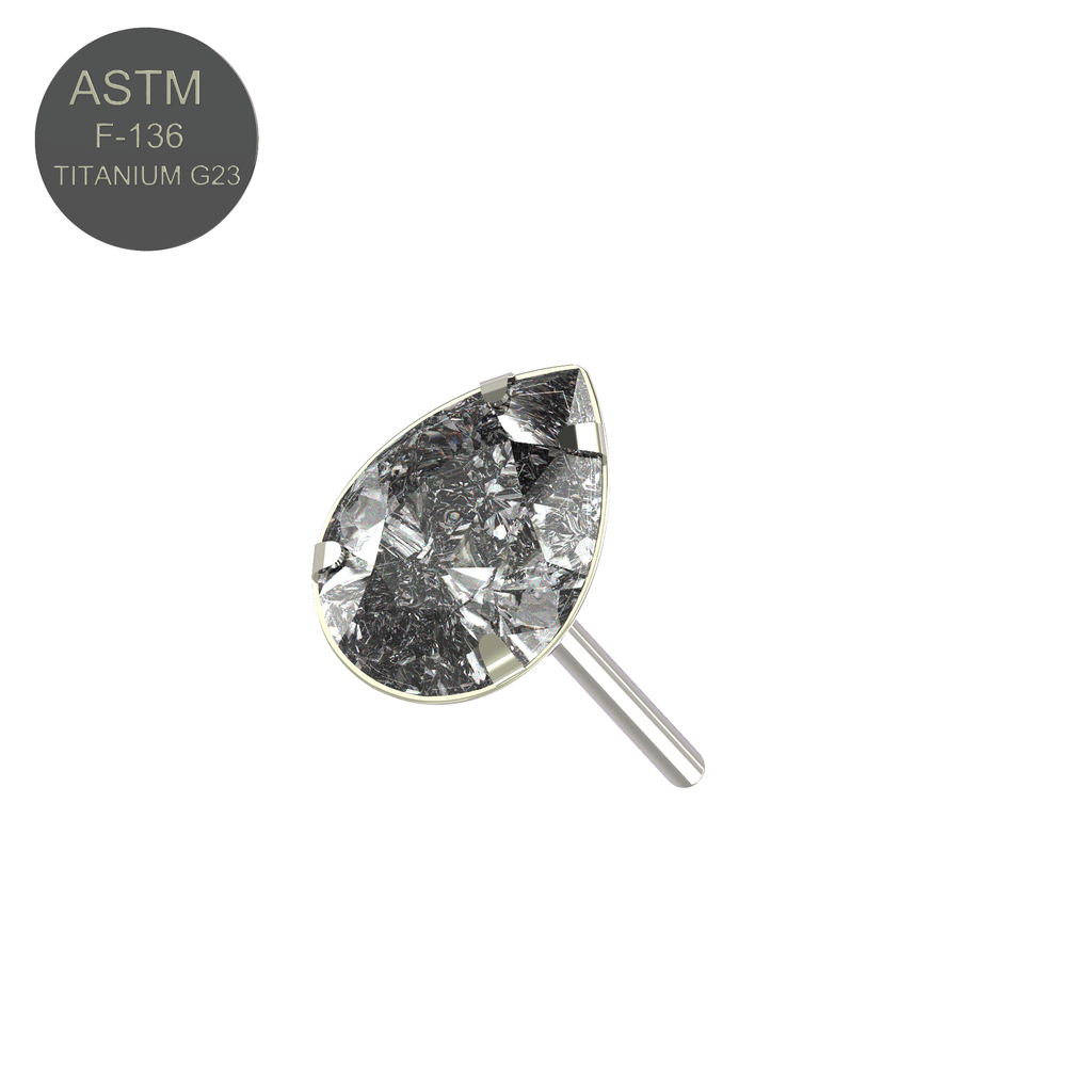 G23 Titanium CZ Pear Cut Threadless Push-Fit Top