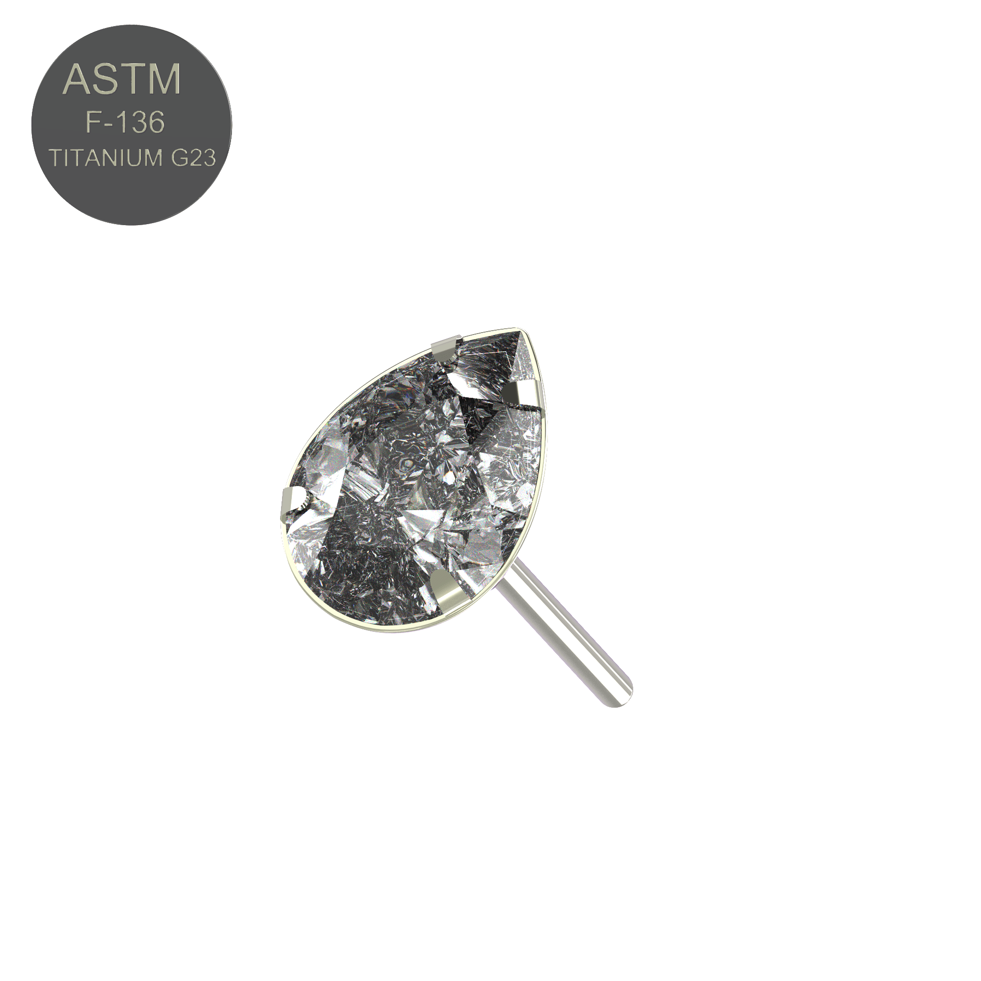 G23 Titanium CZ Pear Cut Threadless Push-Fit Top