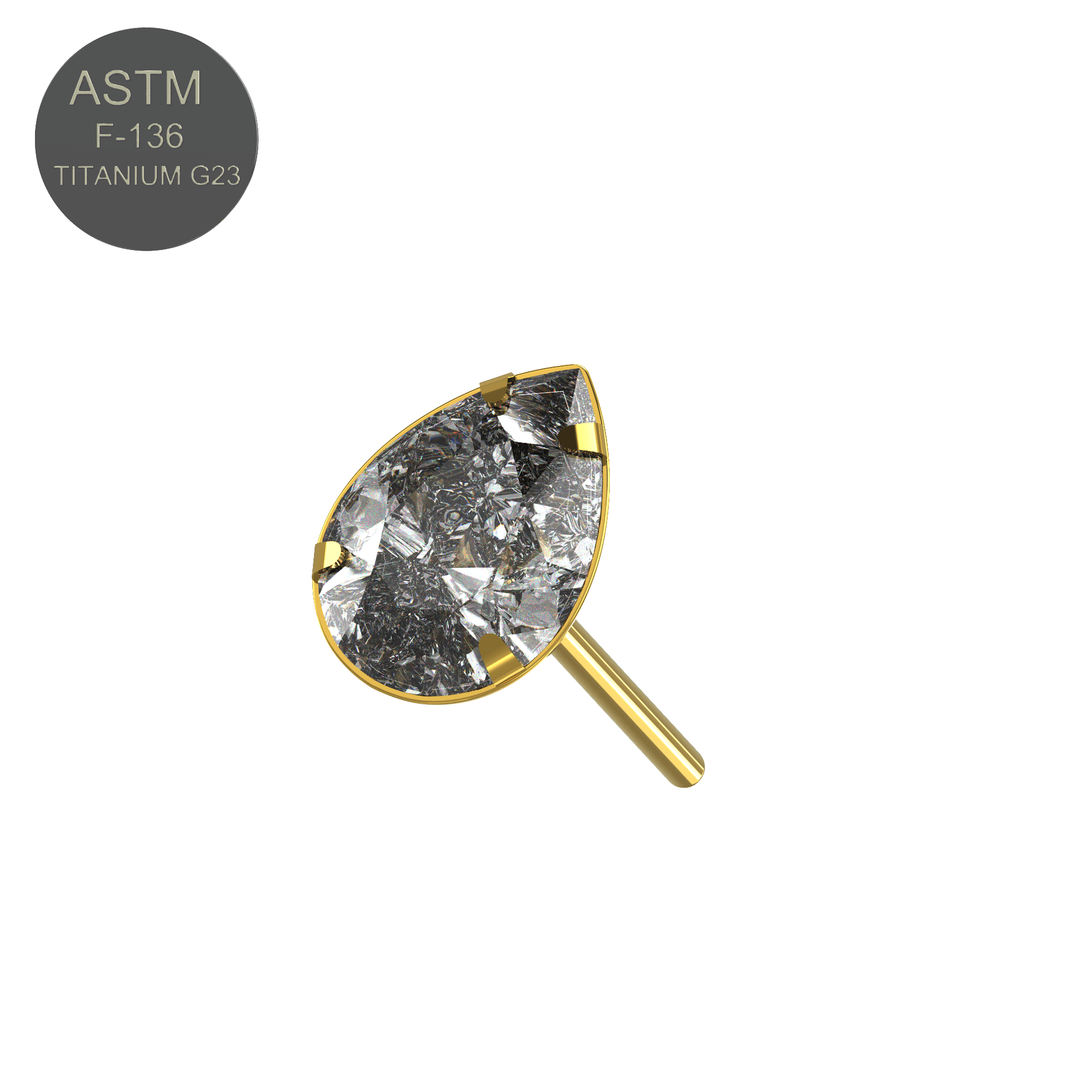 G23 Titanium CZ Pear Cut Threadless Push-Fit Top