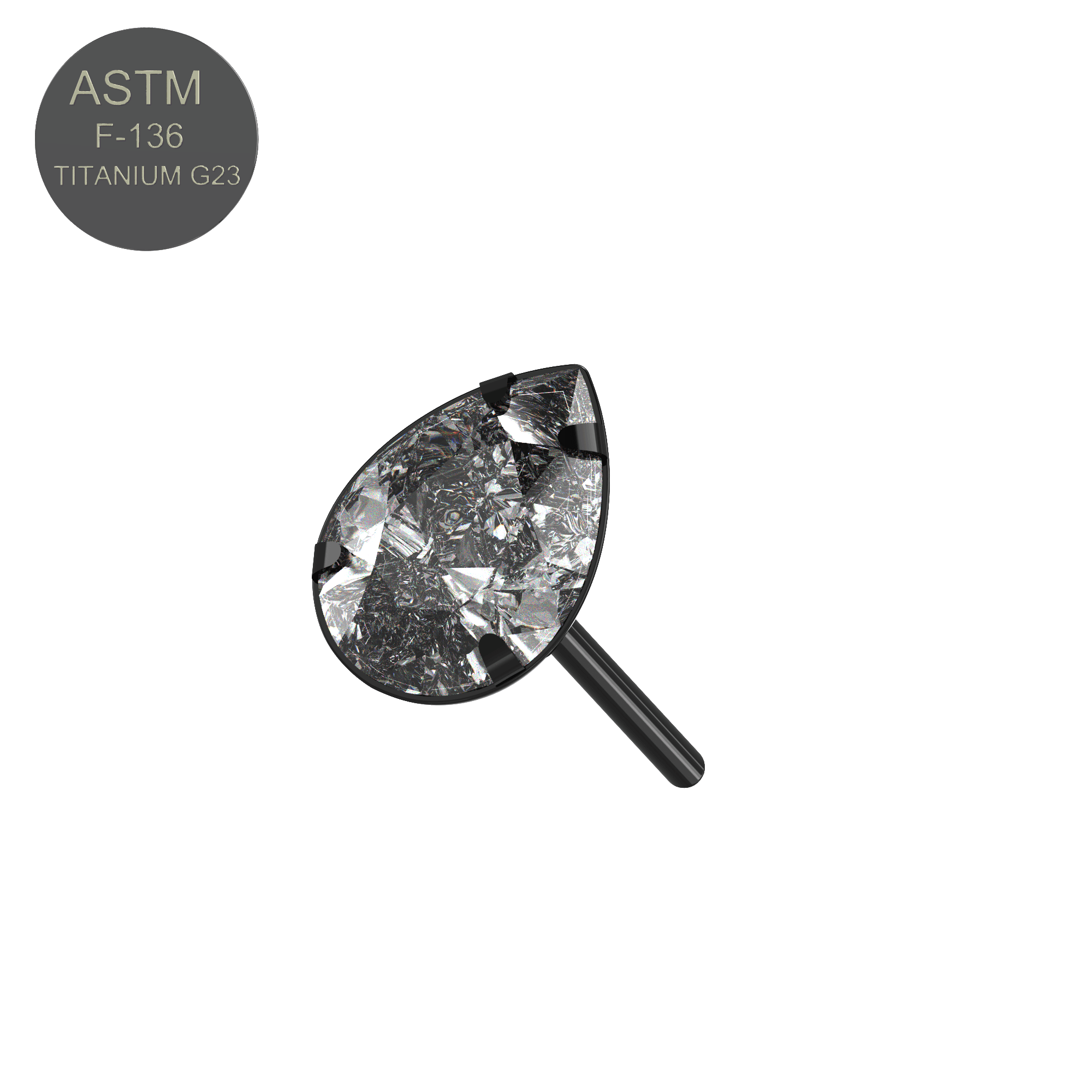 G23 Titanium CZ Pear Cut Threadless Push-Fit Top