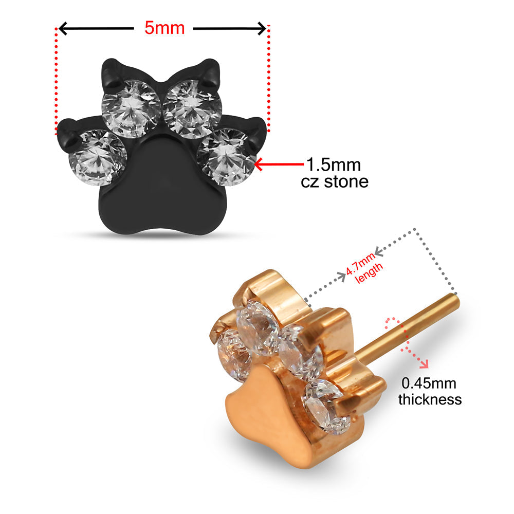 G23 Titanium CZ Jewelled Paw Threadless Push-fit Top