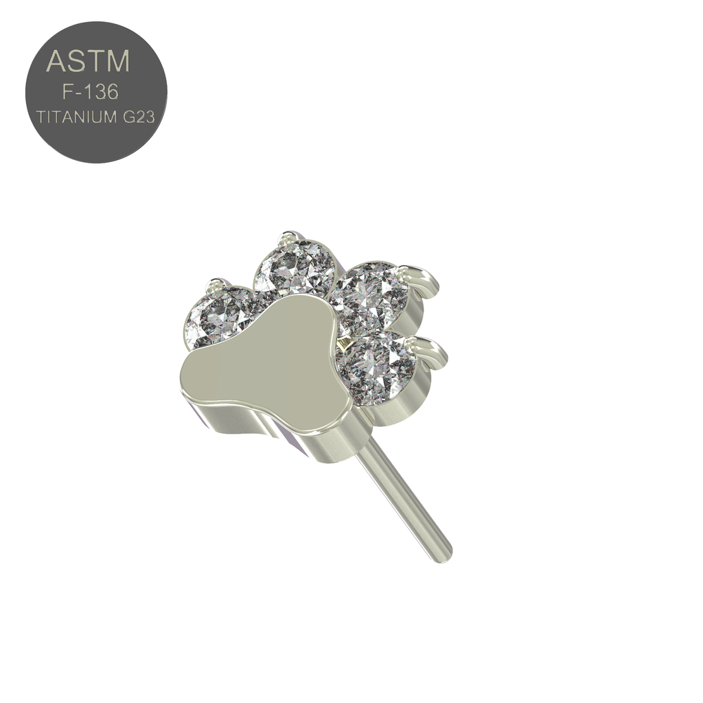 G23 Titanium CZ Jewelled Paw Threadless Push-fit Top