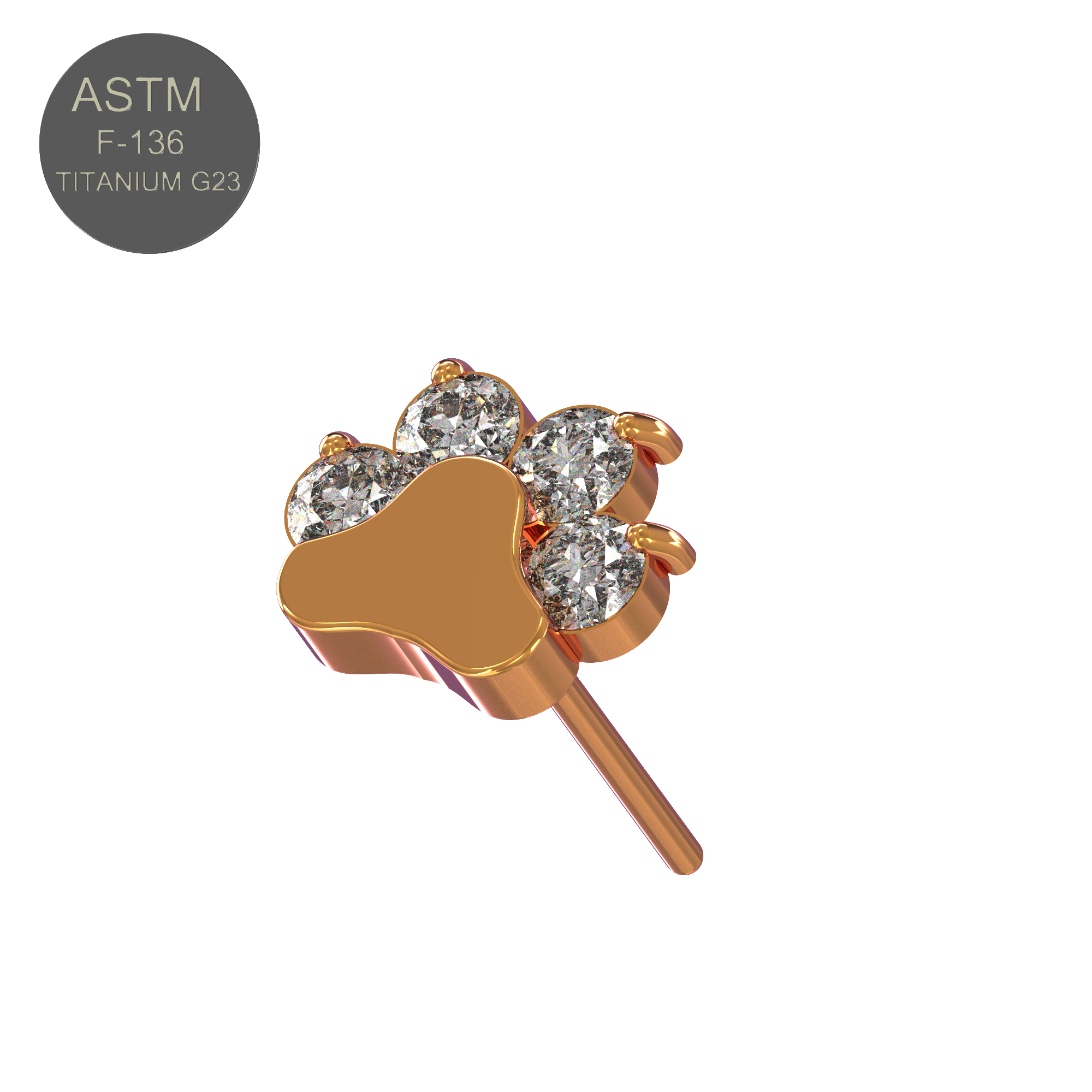 G23 Titanium CZ Jewelled Paw Threadless Push-fit Top