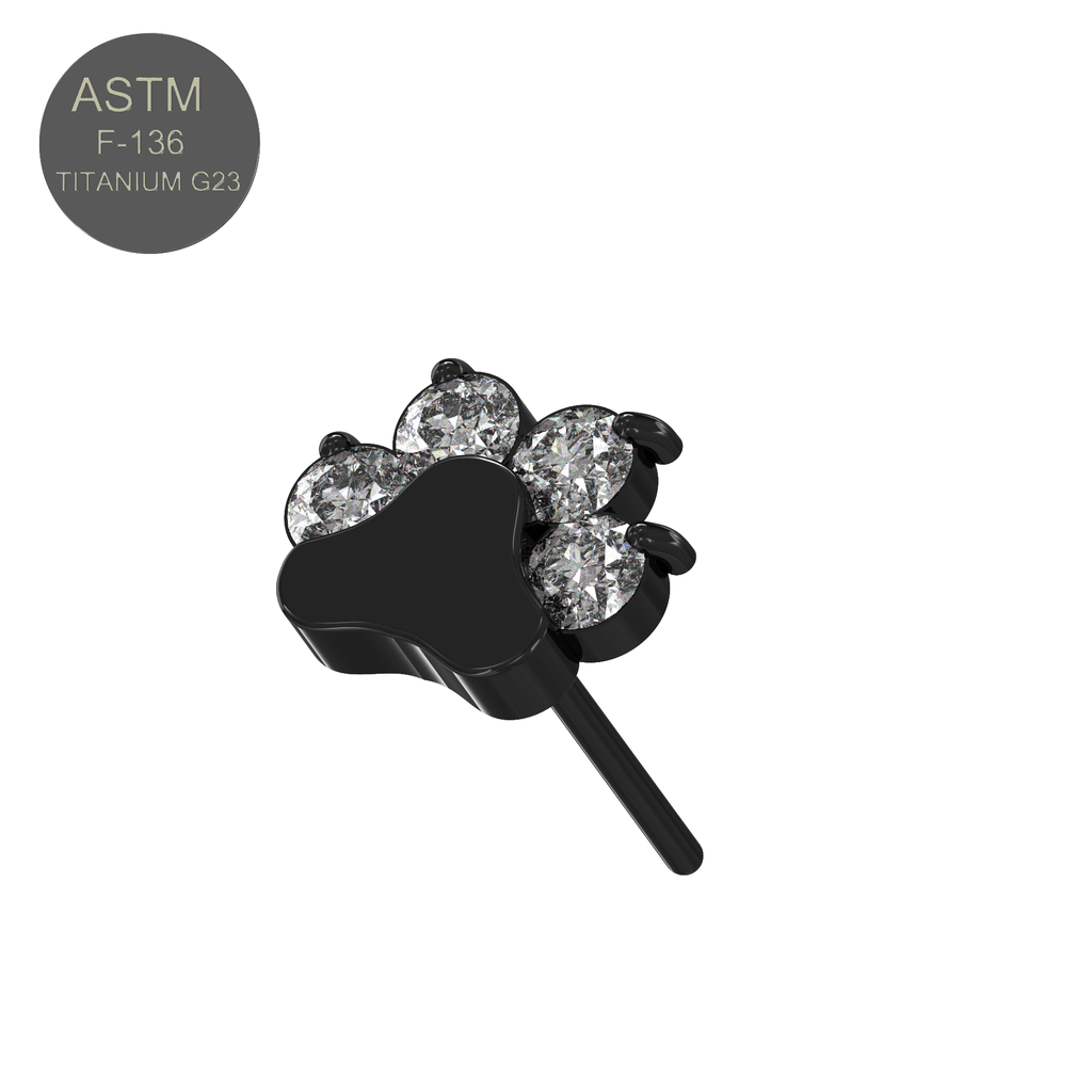 G23 Titanium CZ Jewelled Paw Threadless Push-fit Top