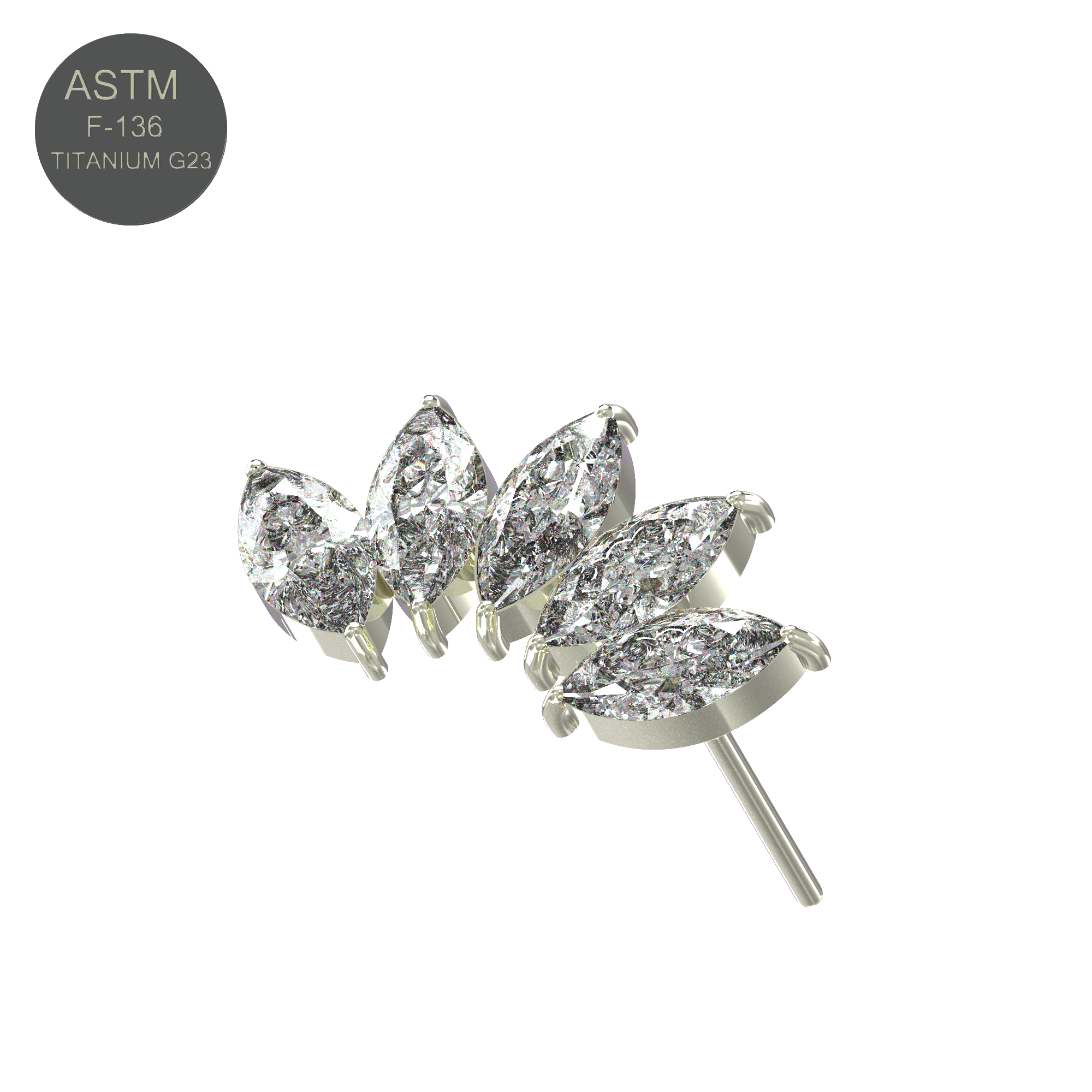 G23 Titanium CZ Jewelled Marquise Tiara Threadless Push-fit Top