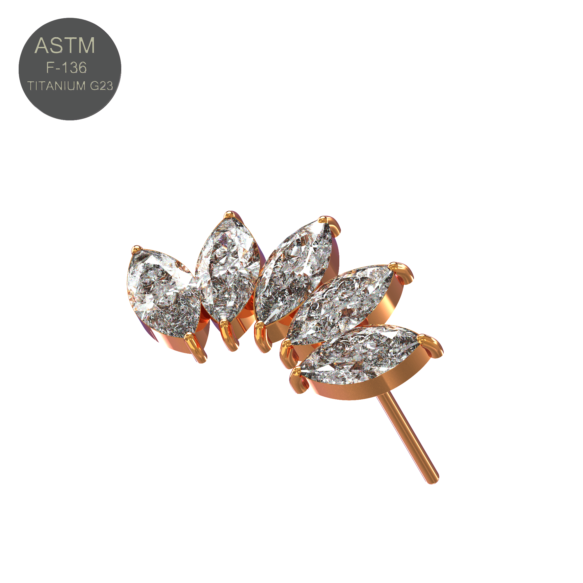 G23 Titanium CZ Jewelled Marquise Tiara Threadless Push-fit Top
