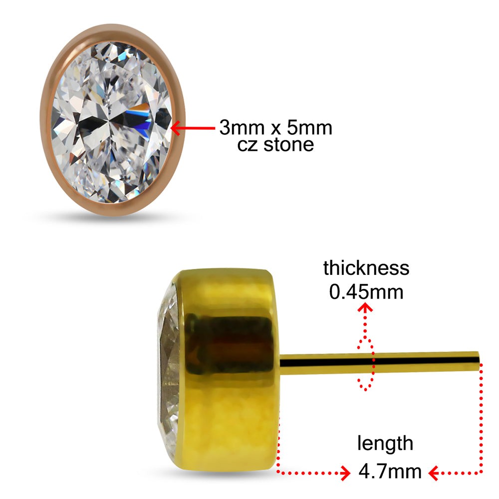 G23 Titanium Oval CZ Jewelled Threadless Push-fit Top