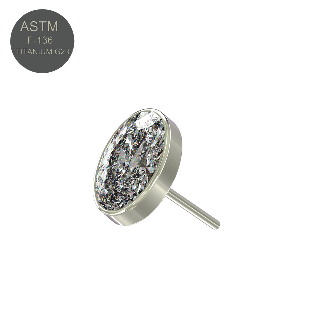G23 Titanium Oval CZ Jewelled Threadless Push-fit Top