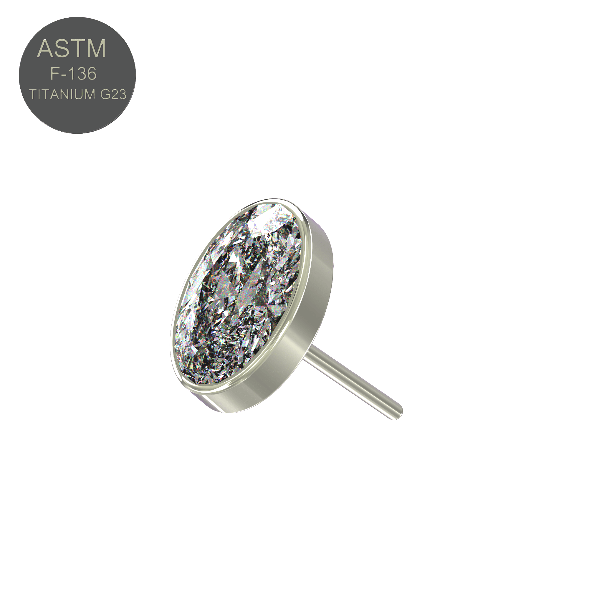 G23 Titanium Oval CZ Jewelled Threadless Push-fit Top