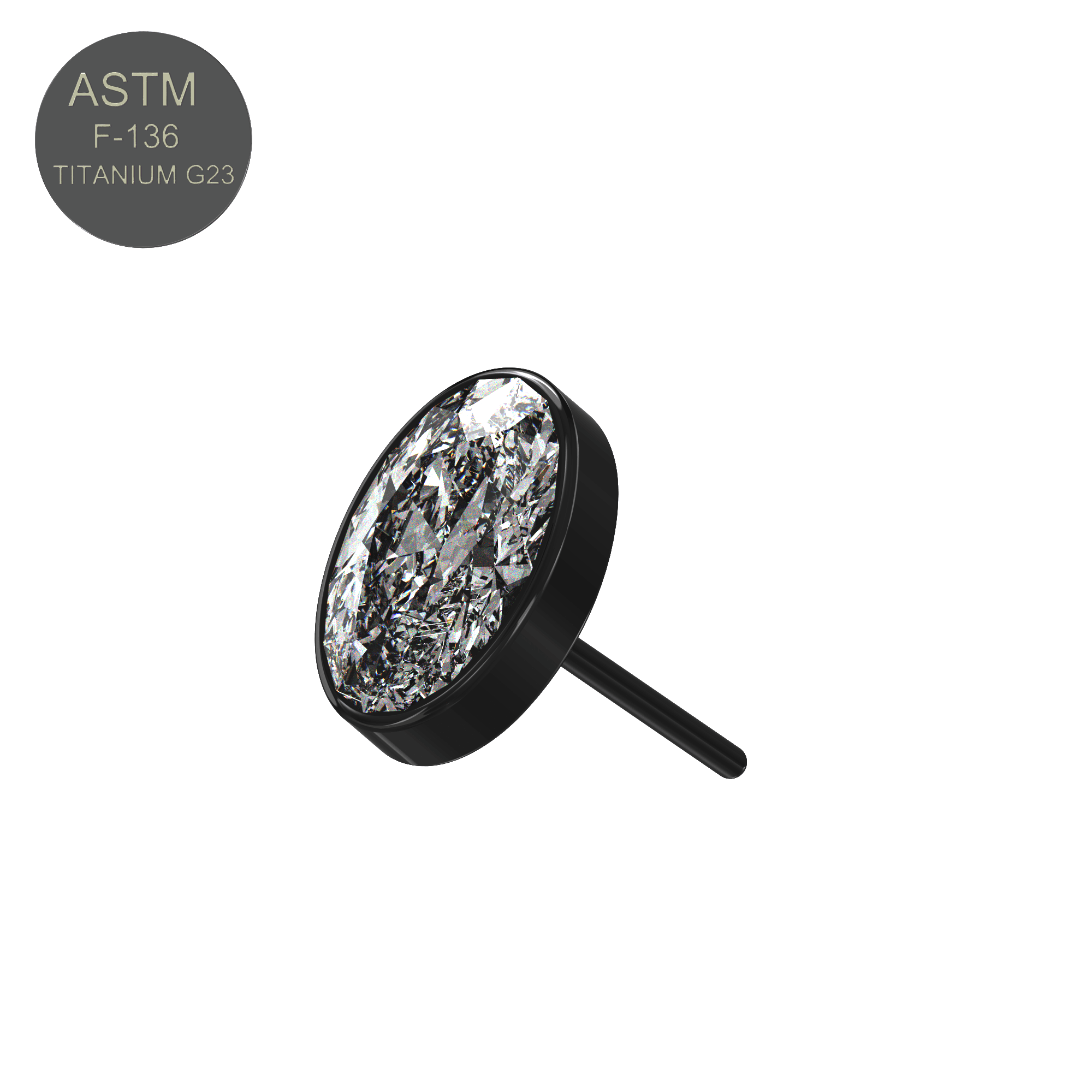 G23 Titanium Oval CZ Jewelled Threadless Push-fit Top