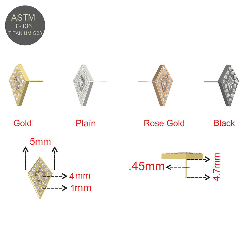 G23 Titanium CZ Jewelled Kite Threadless Push-fit Top