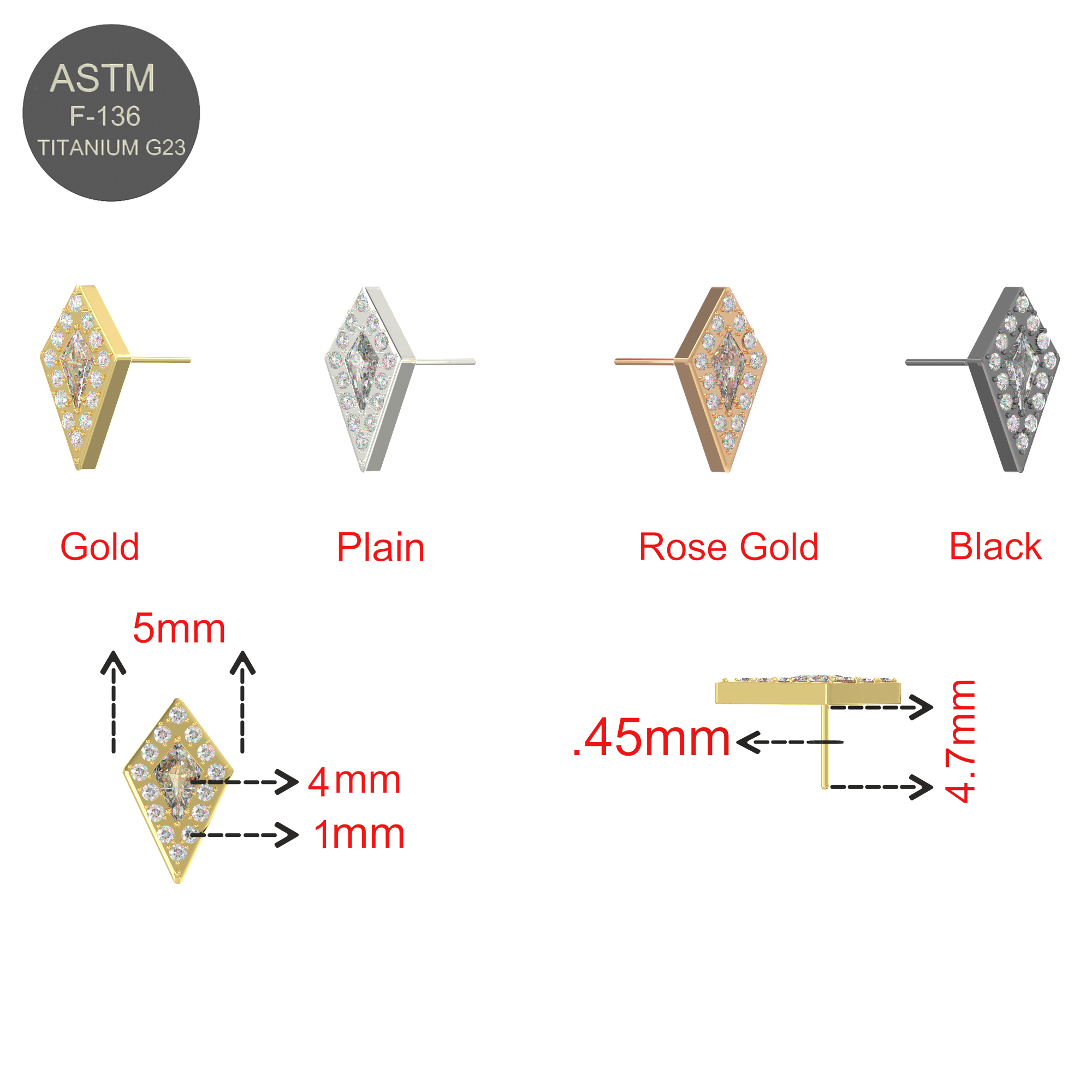 G23 Titanium CZ Jewelled Kite Threadless Push-fit Top