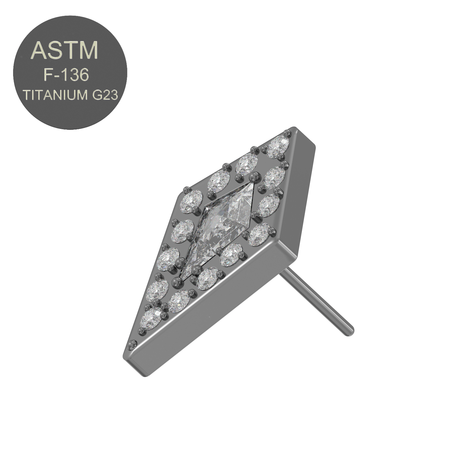 G23 Titanium CZ Jewelled Kite Threadless Push-fit Top