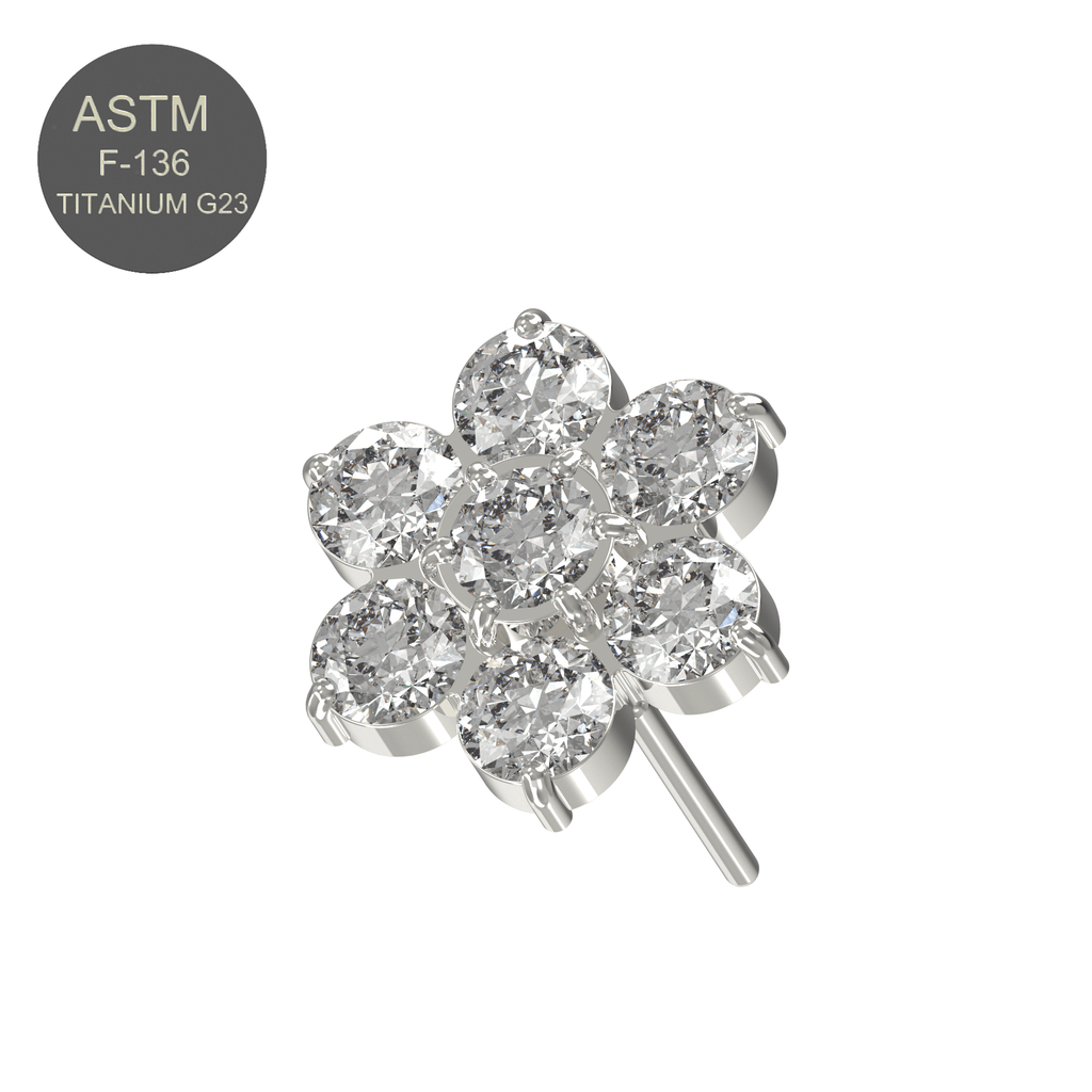 G23 Titanium CZ Jewelled Flower Threadless Push-fit Top
