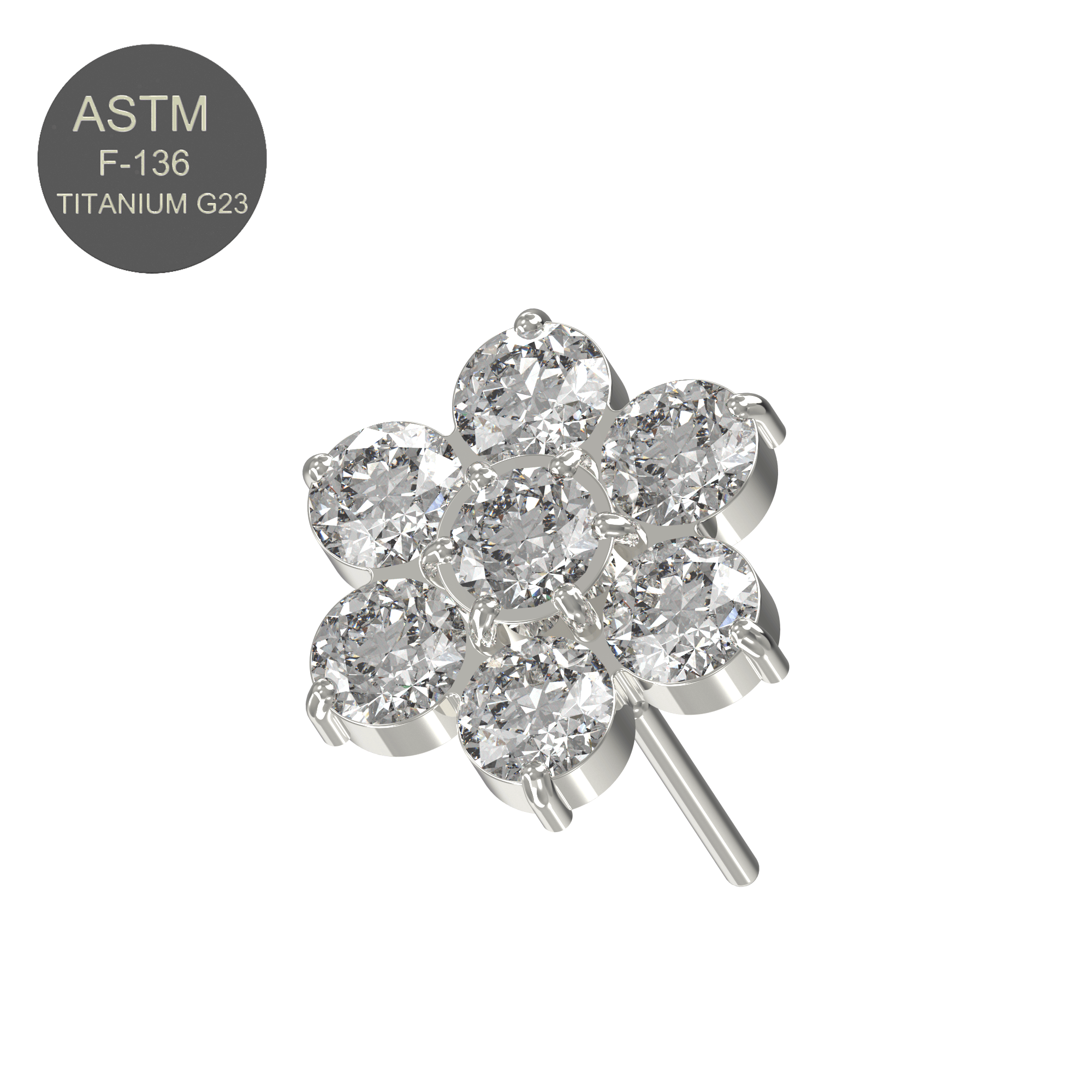 G23 Titanium CZ Jewelled Flower Threadless Push-fit Top